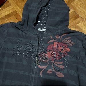 Billabong Dark Striped Hoodie with White Floral Pattern